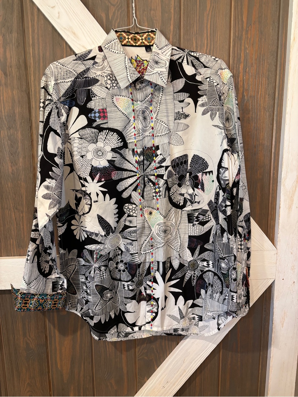 Robert Graham White Multi Color Print Shirt Men’s Large